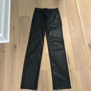 Pistola Denim X Revolve Cassie HigH rise Straight Faux Leather Black Pant Size25